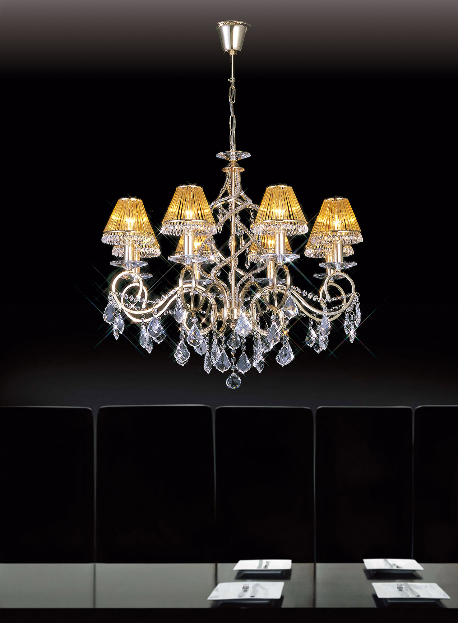 Torino French Gold Crystal Ceiling Lights Diyas Multi Arm Crystal Fittings